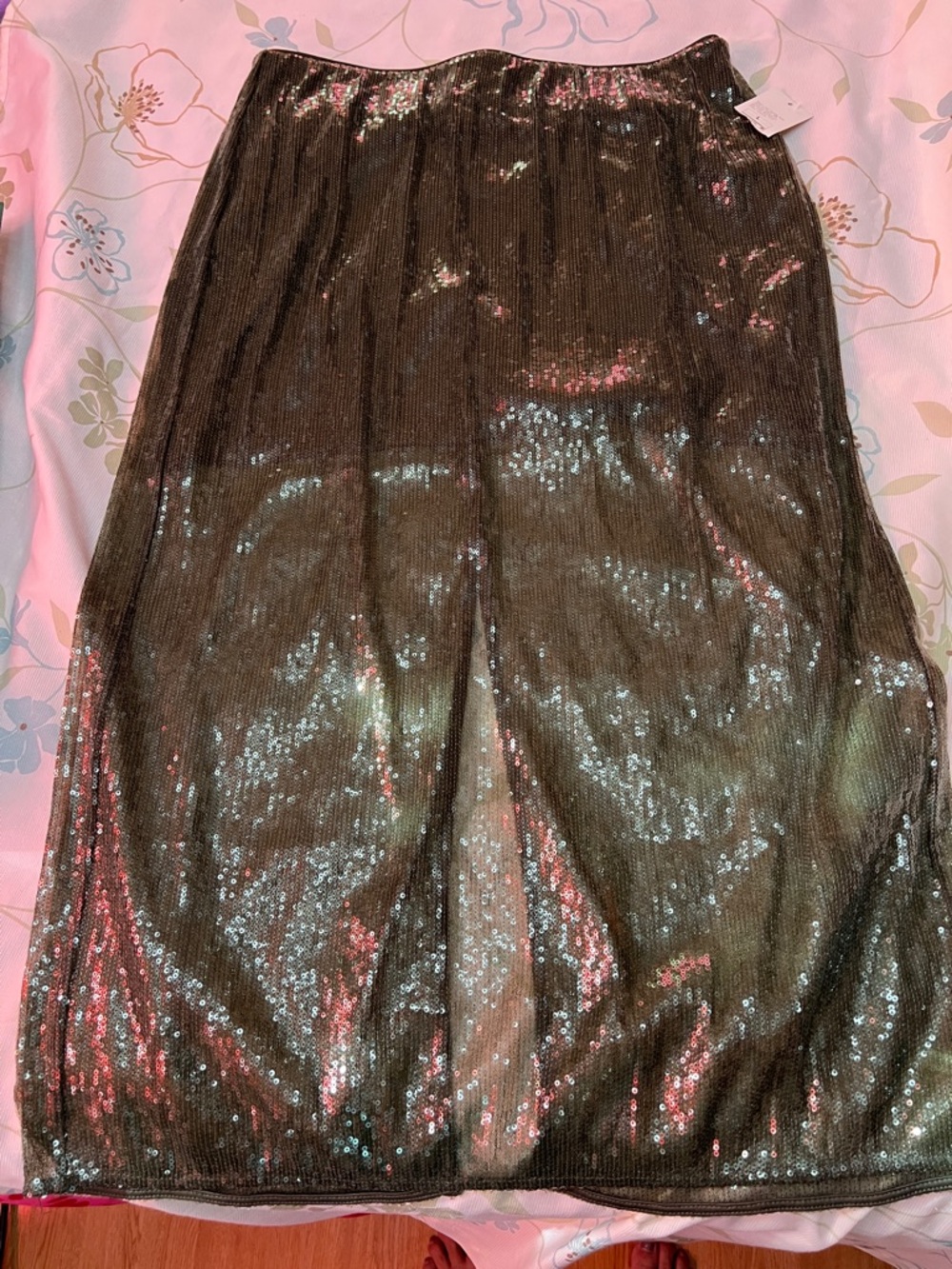 Sequin Midi Skirt - Olive Green